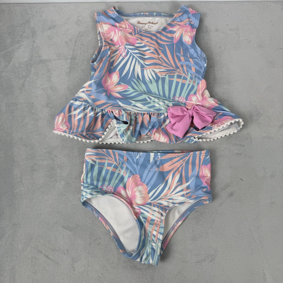 Tommy Bahama Girl 2 Piece Bathing Suit Swimsuit 2T Tropical Bow Summer Vacation - Picture 1 of 6